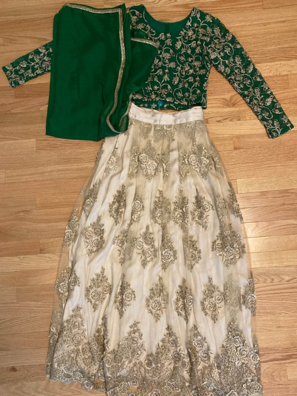 Embroidered Green 3-Piece Lengha & Choli
